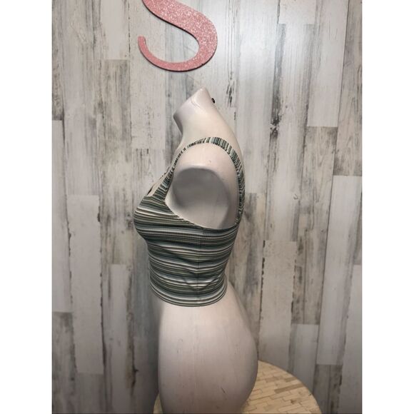 American Eagle Striped Ribbed Crop Tank | Stretchy Fitted Cami Top Size Small - Picture 2 of 6